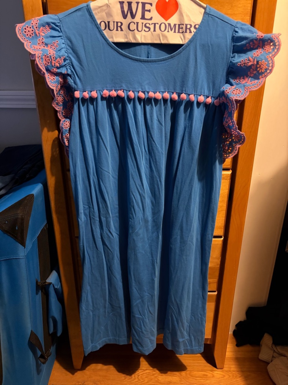 Lilly Pulitzer Blue Dress with Pink Trim and Pom-Poms